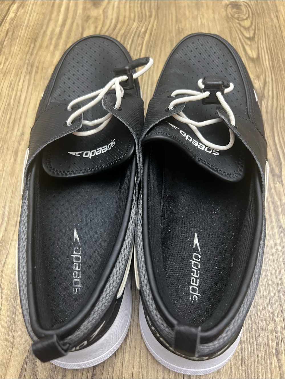 Speedo Men’s Black Boat Shoes with White Laces